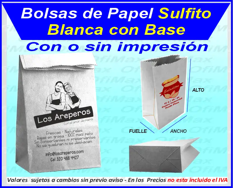 bolsa Ecologicas de papel blanca con base, bogota, colombia
